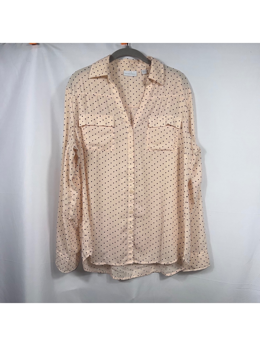 New York & Company Polka Dot Button Blouse Large